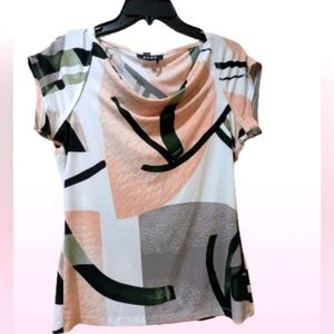 DKNY Women's Abstract Print Blouse Pink Black White Size Small